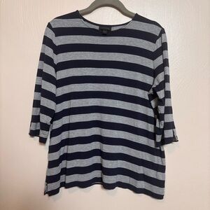 J. Jill‎ Women’s Shirt Wearever Collection Striped 3/4 Sleeve Tee Navy Blue Gray